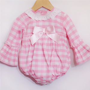 Baby Girl Pink Checked Smocked Romper