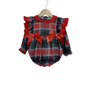 Baby Girl Tartan Cotton Frilly Shoulder Romper