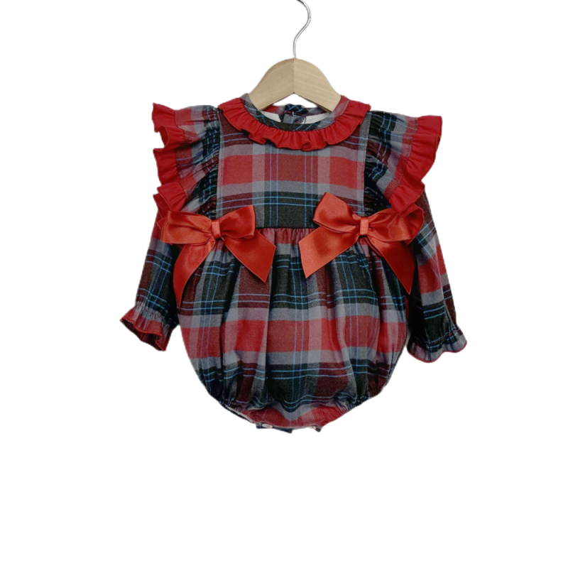 Baby Girl Tartan Cotton Frilly Shoulder Romper