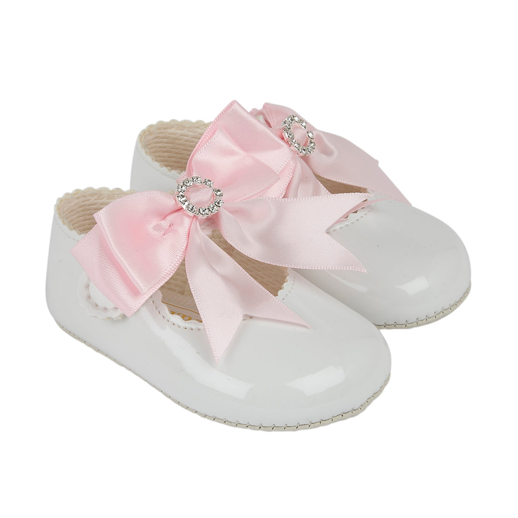 Baby Girls Pink & White Diamonte Baypods Soft Sole