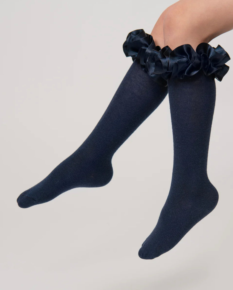 Caramelo Silk Ruffle Knee High Socks