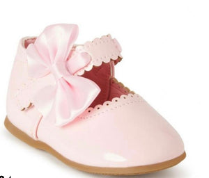 White Melia Pink Bow Hard Sole Shoe