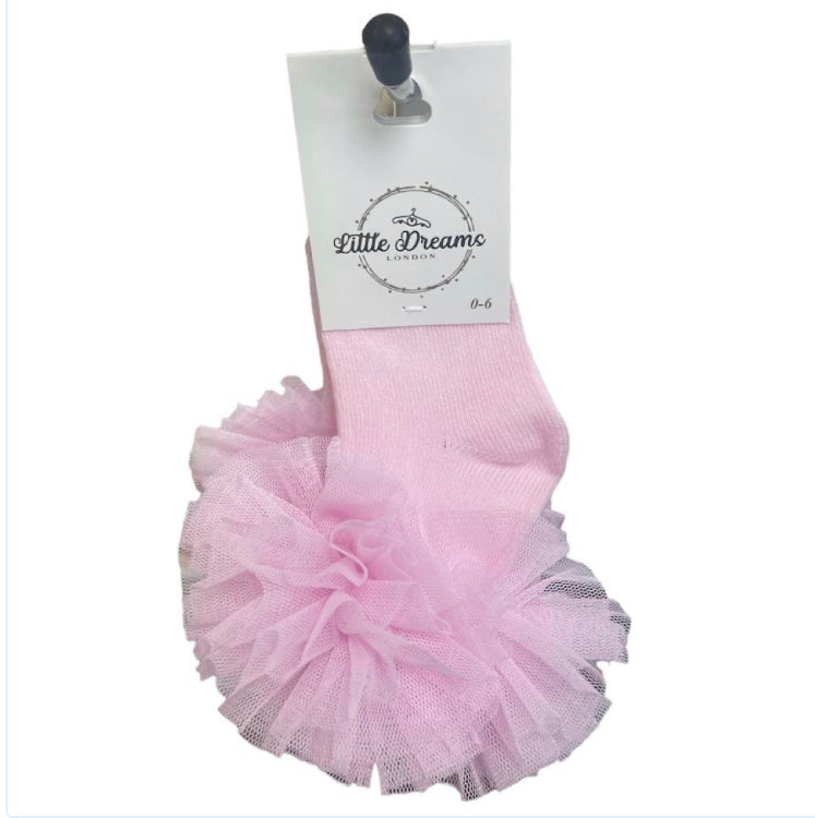 B/Pink Tutu Tulle Ankle Frill Socks