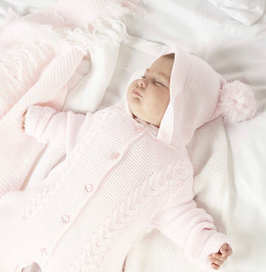Pink Dandelion Knitted Pom Cable Suit