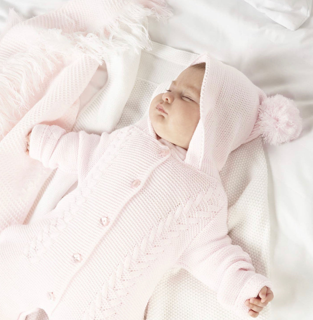 Pink Dandelion Knitted Pom Cable Suit