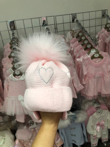 Sweetheart Diamonte Heart Pom Hat in Pink