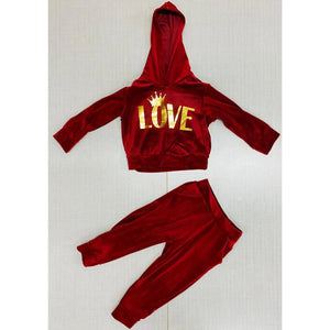 Girls Foil Print LOVE Velvet Loungewear Set (2-12Y)