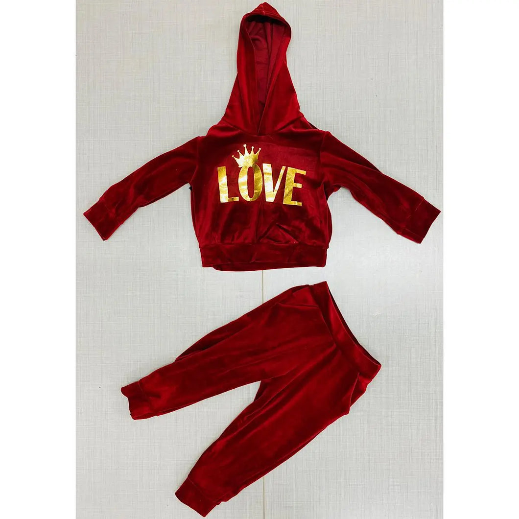 Girls Foil Print LOVE Velvet Loungewear Set (2-12Y)