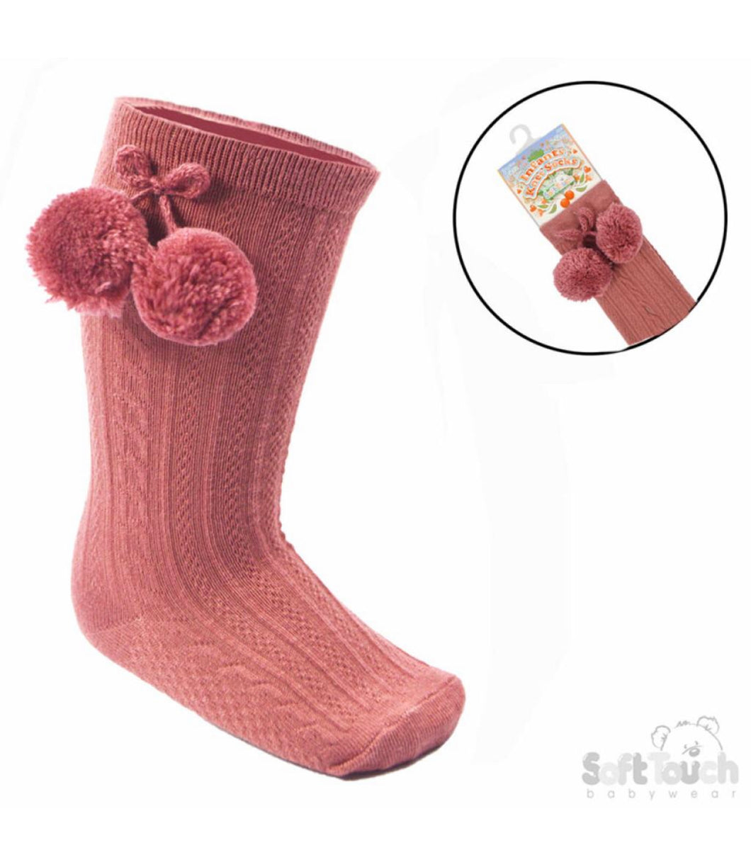 Dusky Pink Pom Knee High Socks