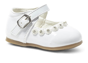 Pebble White Diamonte Hard Sole Shoe