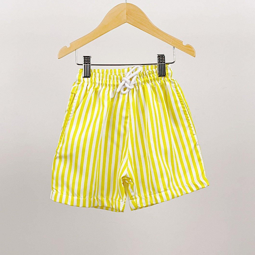 Lemon & White Striped Swimming Shorts