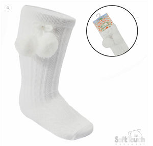 White Peraline Pom Pom Knee High Socks