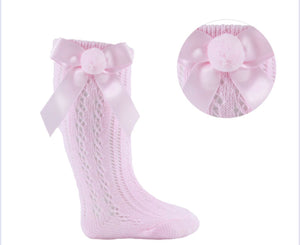 Bow & Pom Knee High Socks