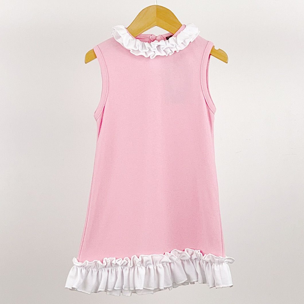 Pink & White Contrast Ruffle Dress 12-24M