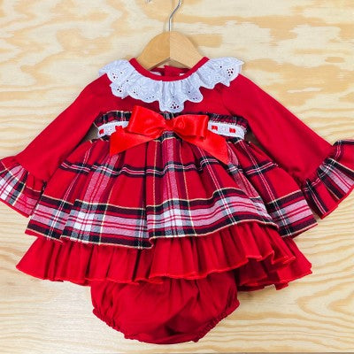 Baby Girls Tartan Princess Puff Dress with Bloomers