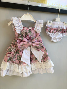 Pink Baby Girls Floral Spanish Lace Dress & Bloomers (6-24m)