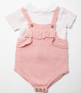 D/Pink Knitted Dungaree Romper Set 0-9M