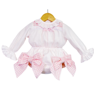 Pink Gingham Big Bow Bloomers & Blouse