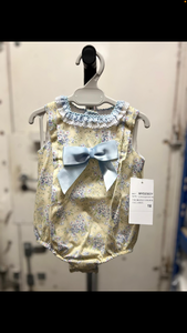 Yellow Floral Romper with Satin Bow