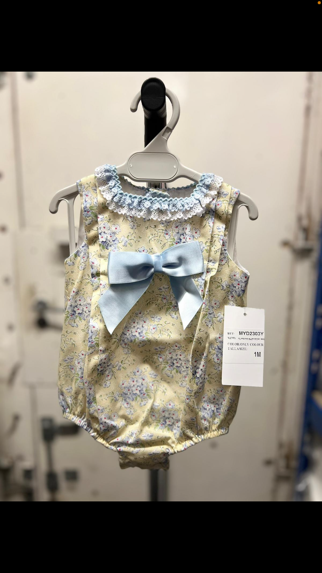 Yellow Floral Romper with Satin Bow
