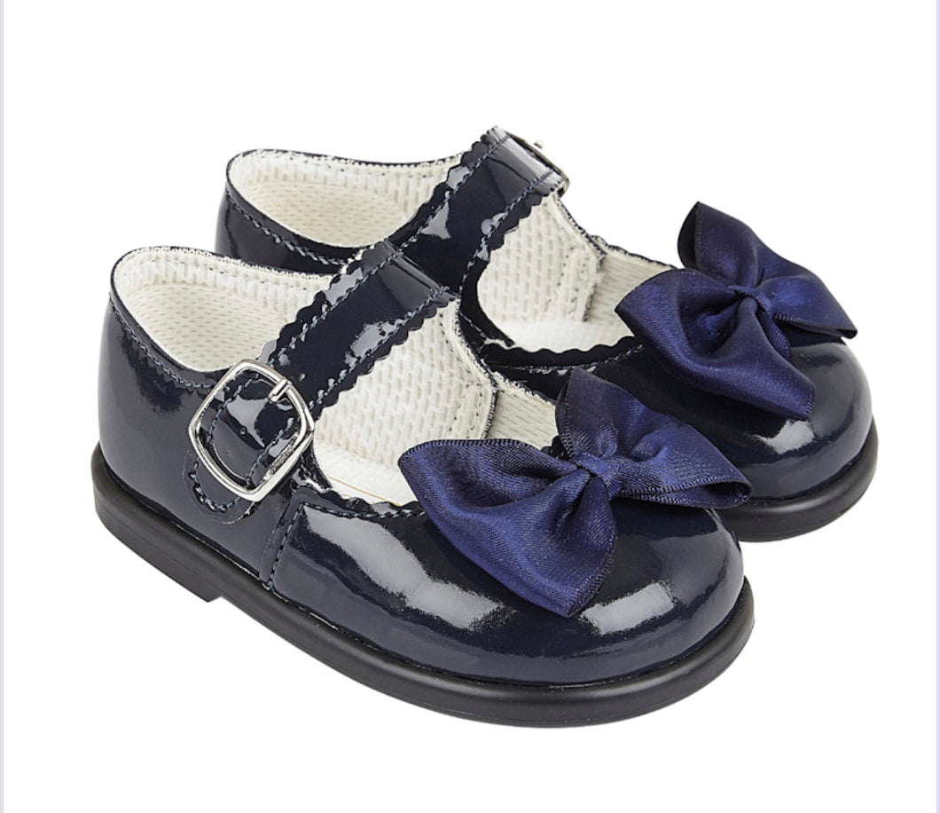 Navy Bow Hard Sole Shoe