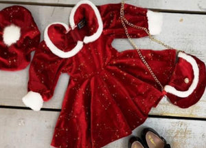 Red Christmas Dress with Hat & Bag