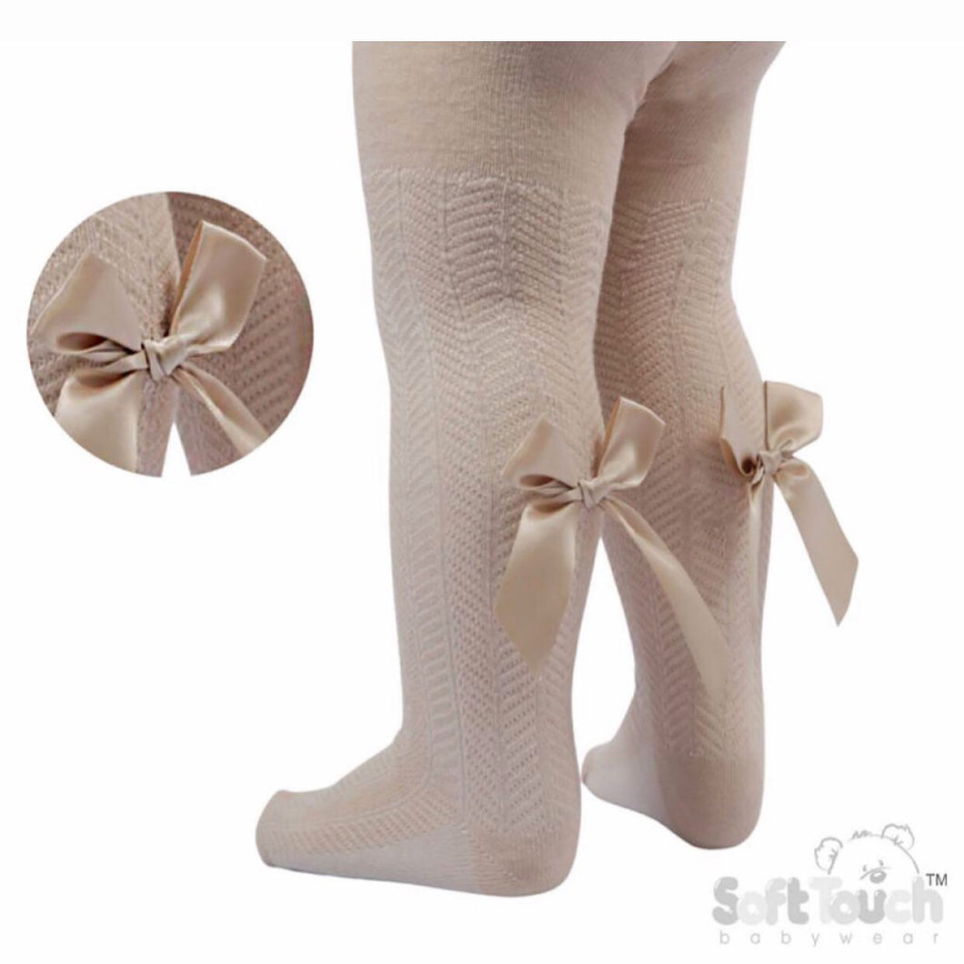 Beige Camel Back Bow Tights