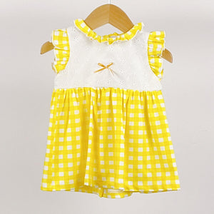 Yellow Contrast Broderie & Gingham Dress 6-24M