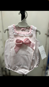 Pink Waffle Romper With Bow