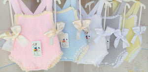 Ivory Baby Girls Spanish Knitted Romper with Bows