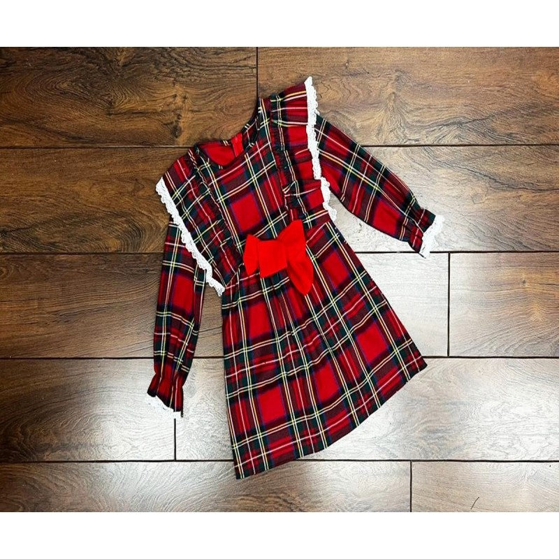 Girls Tartan Dress with Bow (1-10y)
