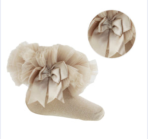 Beige Organza Knee High Sock