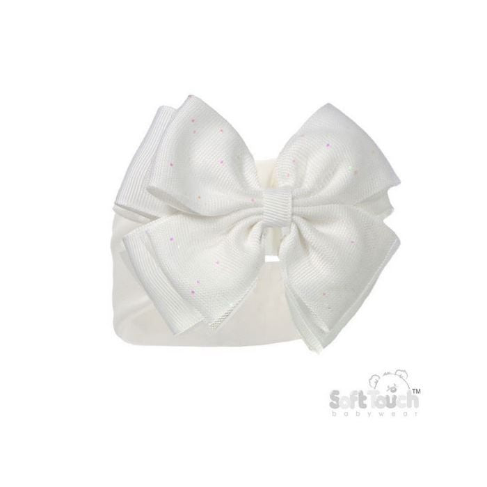 Soft Touch Glitter Bow Headband - Cream