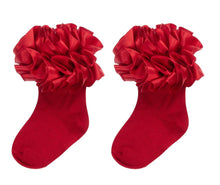 Load image into Gallery viewer, Red Caramelo Silk Ruffle Socks
