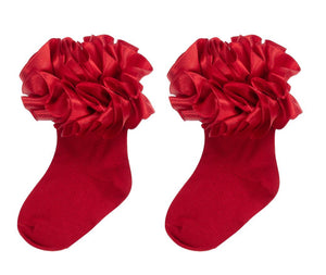 Red Caramelo Silk Ruffle Socks