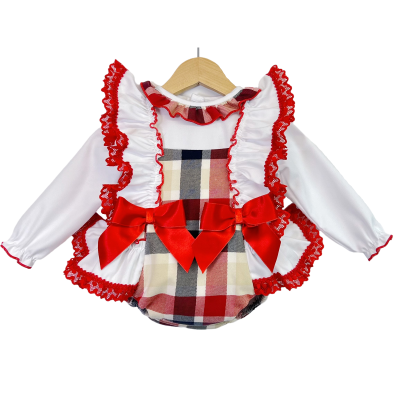 Red Tartan Frilly Romper & Blouse