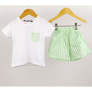 Mint Candy Stripe 2PC Top & Shorts Set 12-24M