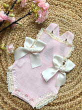 Load image into Gallery viewer, Baby Girls Pink Spanish Knitted Romper with Bows
