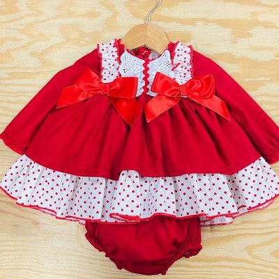 Baby Girls Red Princess Puff Dress with Bloomers