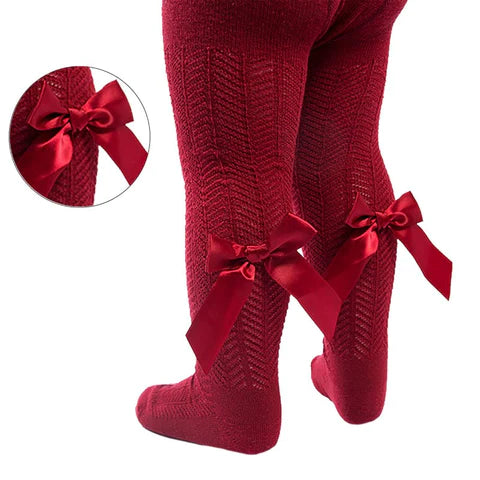 Baby Burgendy Back Bow Tights