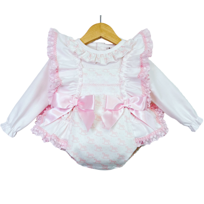 Pink Rocking Horse Frilly Romper with Shirt