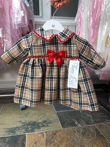 Tartan Bow Dress with 3/4 Sleeve