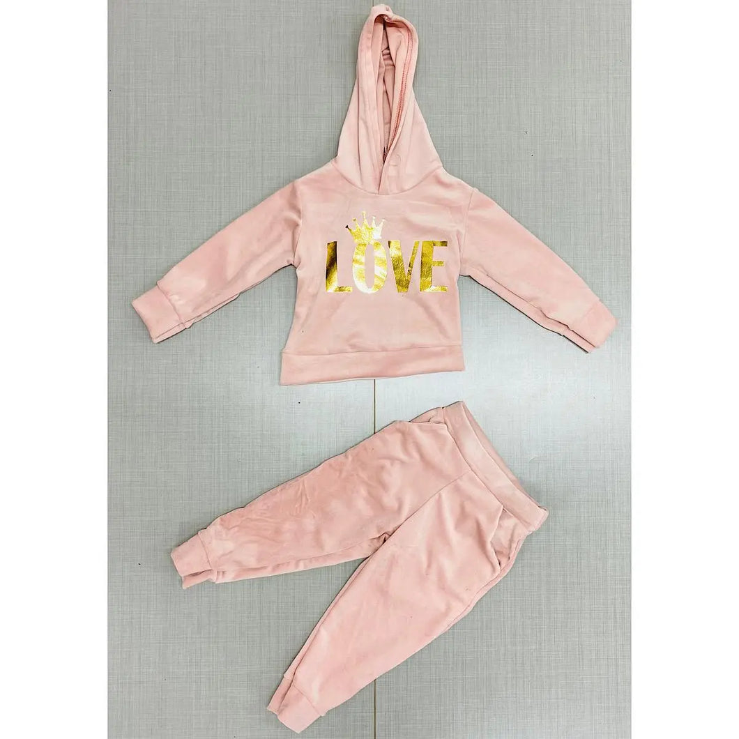 Girls Foil Print LOVE Velvet Loungewear Set (2-12Y)