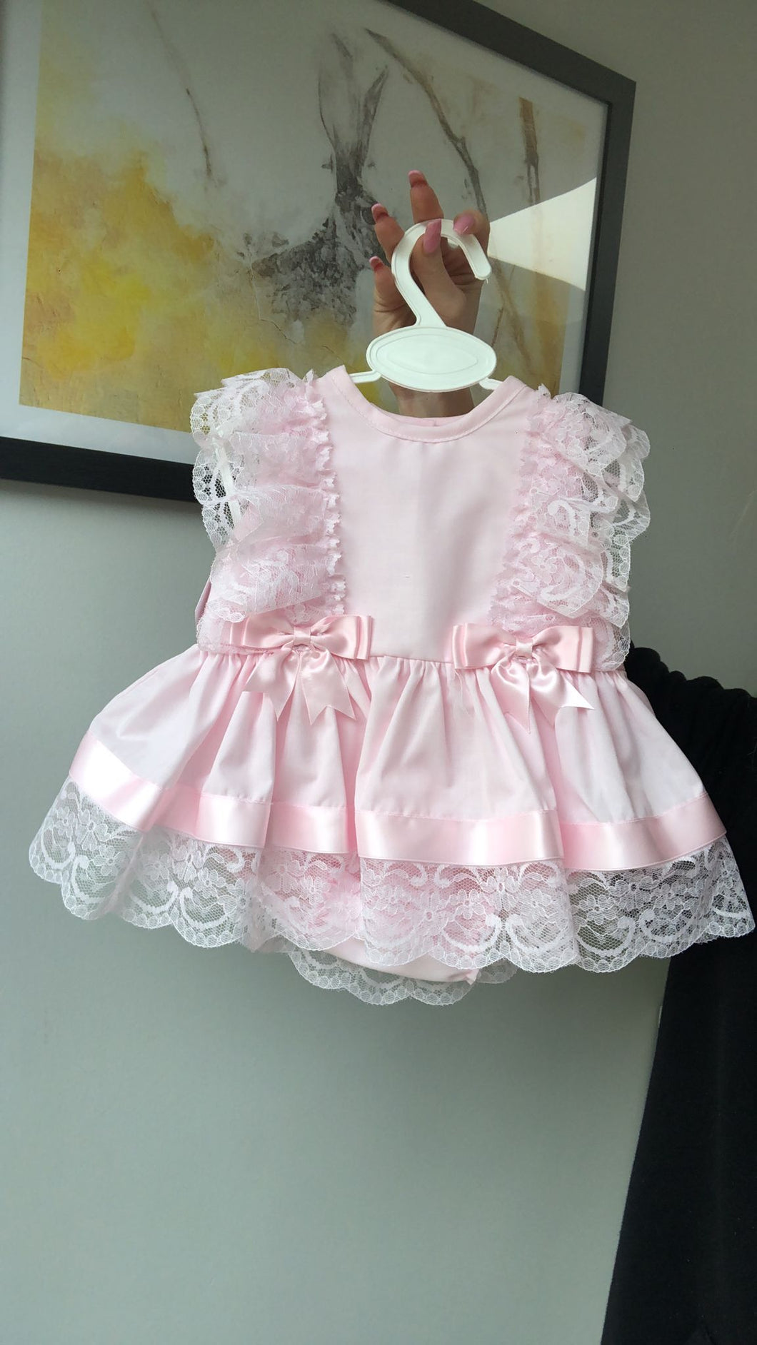 Exclusive to Bella Sorella Babywear Lace Pink Dress with Bloomers