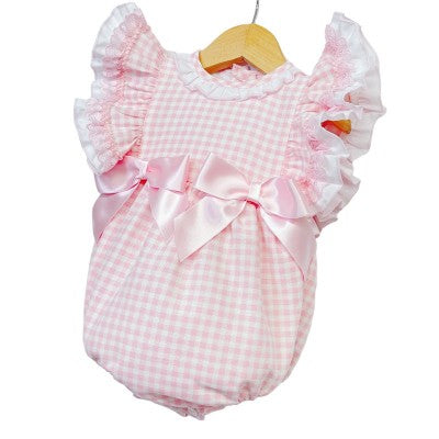 Pink Checked Frilly Romper