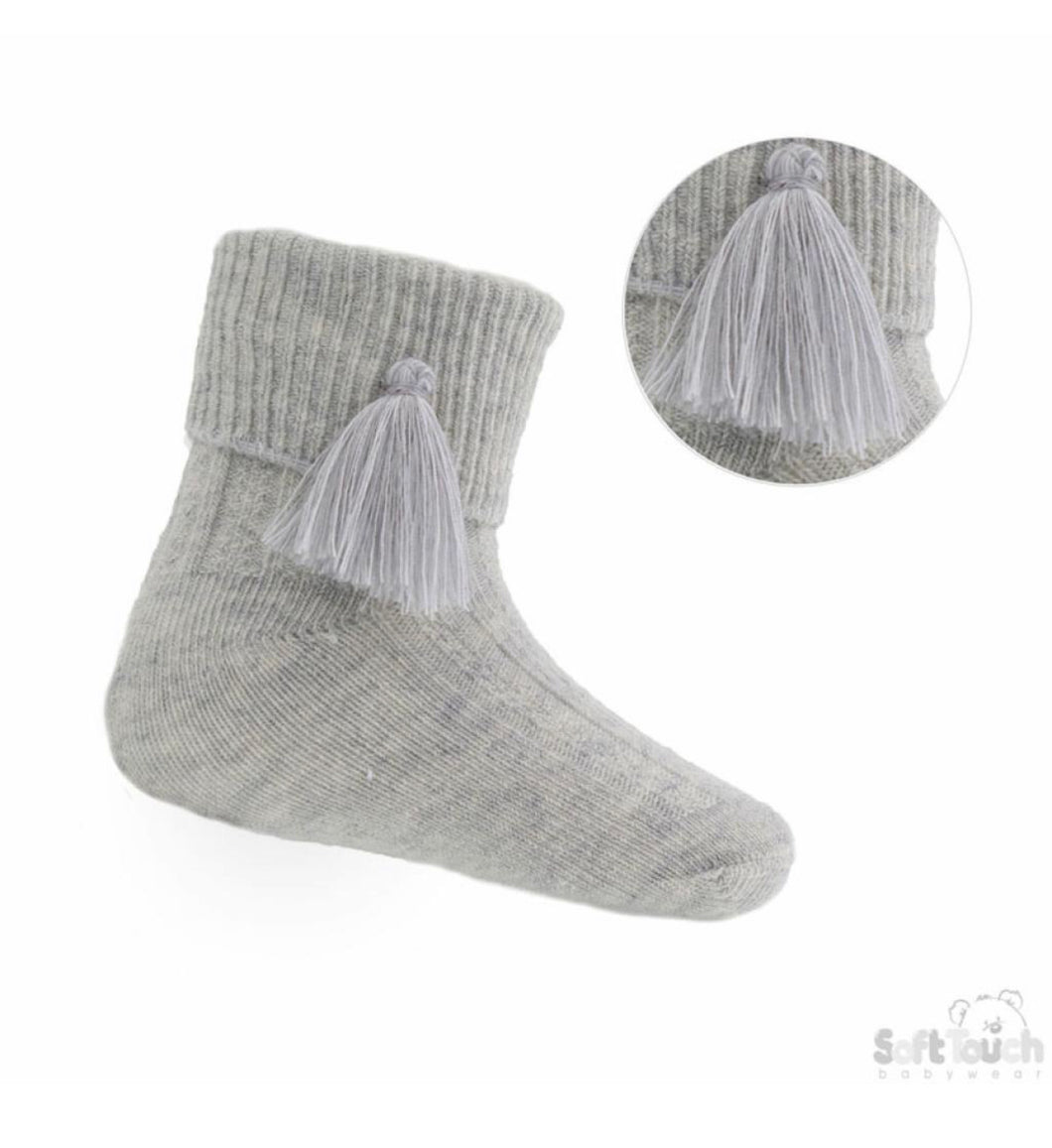 Grey Tassel Ankle Sock