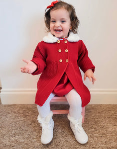 Knitted Cardigan with Bonnet in Red