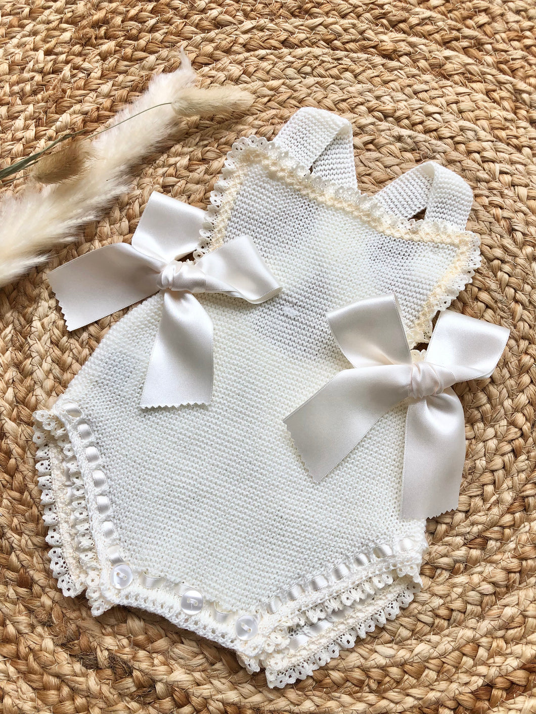 Ivory Baby Girls Spanish Knitted Romper with Bows