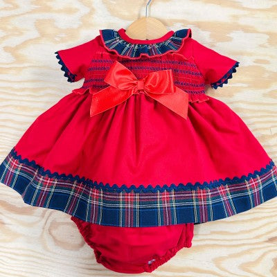 Baby Girls Tartan Smocked Puff Dress with Bloomers