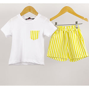 Lemon Candy Stripe 2PC Top & Shorts Set 12-24M